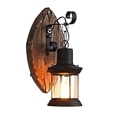 HUSPOO Retro Wandlampe Holz, Industrial Wandleuchte Innen Außen, E27 Glas Wand Lampe, Landhausstil Wandlampen für Gang Flur Schlafzimmer Nachttisch Wohnzimmer Badezimmer