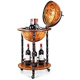 COSTWAY Globusbar Weltkugel, Globus Bar auf Rollen, Barwagen Retro, Servierwagen Holz, Weinständer, 2 Ebenen Hausbar, Weinregal für Wein, Spirituosen, Getränke, Braun