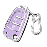 FT FUNTOR für Audi Schlüssel Hülle,Passen für A1 A3 A4 A6 A8 Quattro Q2 Q3 Q7 R8 RS3 RS6 S3 S6 TT TTS mit Silbernem Rand,3 Tasten TPU mit Schlüsselanhänger für Audi A3 Schlüsselhülle (B-Lila)
