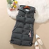 Dweste Lang Damen,Lange Steppweste Damen Lange Weste Mit Kapuze, Trendige Fliege Saum Lange Steppweste Damen Elegante Weste Winddichte Weste Wintermantel Für Damen Mädchen Outdoor-Büro,Grau,XXL