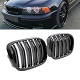 DM Autoteile 1326 2x Grill Kühlergrill Schwarz Hochglanz Doppelsteg kompatibel für BMW 5er E39 + M M5
