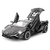 TGRCM-CZ 1/32 Skala Lamborghini SIÁN FKP37 Auto Modell Spielzeug, Ton und Licht Pull Back Auto Zink Legierung Casting Spielzeug für Kinder Jungen Mädchen Geschenk (Schwarz)