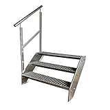 Kaminbau Mierzwa Premium Stahl Treppe Geländer Links Verzinkt 3 Stufen (Breite 800 mm) (Höhe 57 cm) Wetterfest Gitterroststufe Gartentreppe