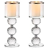 Sziqiqi Kristall Kerzenständer Set, 2 Stück Kerzenhalter Stumpenkerzen Glas, Modern Kerzenhalter Stabkerze Teelichthalter für Hochzeit Esstisch Badezimmer Tischdeko Geburtstag Party Deko, Silber