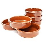 ToCi Tapas-Schalen Auflaufform | 175 ml Cazuela Schale | Ton-Dessertschalen Schälchen Mediterran Ø 11,5 cm | Traditionelle Tonware aus Spanien (6er-Set Braun)