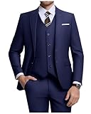 ZKHOECR Herren-Anzug-Set, 3-teilig, schmale Passform, Blazer mit Zwei Knöpfen, einfarbig, Jacke, Weste, Hose, Hochzeit, Business-Anzug, Marineblau, 4XL