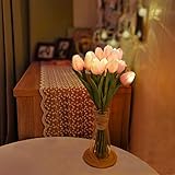 Künstliche Tulpen mit LED-Beleuchtung, fühlen Sich echt an, Heimdekoration, Tischdekoration, Nachttischlampe, Geschenkidee, Hochzeitsarrangements, batteriebetrieben (Rosa)