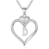 TINGN Halskette Damen Geschenke für Frauen, Silber Kette mit Buchstaben Herz Anhänger Kette für Damen Mädchen Intiale D Halskette Damen Buchstaben Kette Schmuck Damen Geschenke für Frauen Mädchen