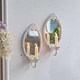 Sintosin 2er Set Wandkerzenhalter Vintage mit Spiegel, Rustikaler Metall Kerzenhalter Wand Weiß, Antiker Wand Kerzenhalterung für Wanddeko, Wandhalterung Kerzenständer für Stabkerzen