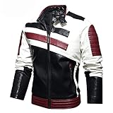 QQA Herren Echtleder Bikerjacke Rindsleder Motorradjacke Leder Stadt Classic Vintage Motorrad Jacke,Rot,XXL