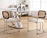 DAYALANE Esszimmerstühle 2er Set, Retro Küchenstühle mit Rattan Rückenlehne Gepolsterte Essstühle mit Metallgestell aus Kunstfell, für Esszimmer Wohnzimmer Küche Schlafzimmer Lounge, Weiß