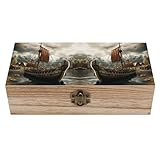 JTREHY Aufbewahrungsbox aus Holz, mit altem Wikinger-Motiv, Schreibtisch-Aufbewahrungsbox, Raumdekoration, Souvenir, Aufbewahrungsbox für Schmuck, Geschenke, Aufbewahrung und Heimdekoration