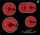 K&H Glaskeramikkochfeld NC-7206 [4 ZONEN] - Herdplatte 4 Kochfelder - Kochfeld 4 Platten Autark - Kochplatten 4er - Starkstrom-Anschluss - Kein Stecker Enthalten - 59CM 7200 Watt - 9 Leistungsstufen