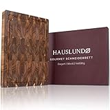 HAUSLUND® Schneidebrett Holz Groß 40x30x3cm, antiseptisches Akazien-Holzbrett mit Saftrille 3 integrierten Fächern & Anti-Rutsch-Füßen, Cutting Board - Schneiden & Servieren wie ein Profi