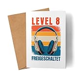 Lilavie-Design Level 8 Freigeschaltet Karte Grußkarte Gamer Geschenkidee Kindergeburtstag Junge Mädchen 8 Jahre