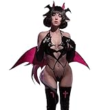 KORURACLUB Succubus Kostüm (6-teiliges Set) Schwarze Premium PU Cosplay Dessous für Frauen Red Wing Devil Dessous(S)