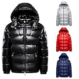 Daunenjacke Herren, Puffer Jacke Herren - Glänzende Daunenjacke Damen Winterjacke Schwarz Winter Jacke Mit Kapuze Steppjacke Warme Outdoorjacke Wintermantel Gesteppte Wattierte Mantel, Schwarz