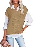 Aleumdr Pullunder Damen ärmellos Strickweste Damen Oversize Pullover Damen Elegant Strickpullover Strickpulli mit V-Ausschnitt Casual Damen Herbst Pullover Winterpullover,Braun M