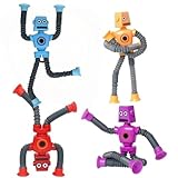 XIKTTK Teleskop Saugnapf Spielzeug Kinder 4 Stück, Roboter Mit Ausziehbaren Armen, Roboterfiguren Kinder, Sensorisches Roboter Mitgebsel Geburtstag