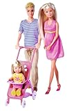 Simba 105733673 - Steffi Love Happy Family, Schwangere Spielpuppe, Kevin, Evi und Baby mit Kinderwagen, 11 Teile, Zubehör, 30cm, ab 3 Jahren