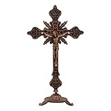 Stehendes Kruzifix Aus Metall für Katholische, Christliche Dekoration Und Zuhause, 25,4 cm, Antik Rot