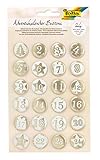 folia 1219 - Adventskalender Buttons, Perlmutt, 24 Stück, aus Metall, zum Gestalten individueller Adventskalender, weiß/gold