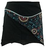 GURU SHOP Minirock Boho Chic, Wickelrock, Damen Rock, Cacheur - Schwarz/grau, Baumwolle