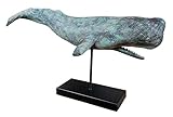 MichaelNoll Wal Dekofigur Statue Skulptur Standfuß Polyresin Modern - Maritime Deko für Wohnung in Holz-Optik - Dekoration für Wohnzimmer, Schlafzimmer oder Badezimmer - 51x15x28 cm