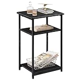 WLIVE Beistelltisch Schwarz, Sofatisch 3 Ablagen, Zeitschriftenhalter, Nachttisch klein für Wohnzimmer, Schlafzimmer,37T x 31B x 56H cm (Schwarz)
