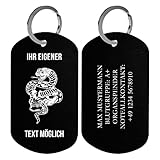 RM-Lasertechnik Dog/Pet Tag/Erkennungsmarke/Hundemarke/Militär-Anhänger mit persönlicher Gravur und gratis Schlüsselring Schwarz Gravur Beidseitig
