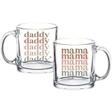 Tipit Drinkware Schwangerschaftsgeschenk – Mama Daddy Glas-Kaffeetassen-Set – Geschenk-Set für frischgebackene Eltern zur Babyparty Geschenke für Eltern, Mama und Papa Tassen für werdende Eltern