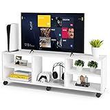 COSTWAY Fernsehschrank Holz, TV Schrank auf Rollen, Fernsehtisch für TVs bis zu 64", TV Lowboard mit 5 offenen Fächern, Fernsehregal Weiß, 140 x 40 x 47 cm