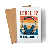 Lilavie-Design Level 17 Freigeschaltet Karte Grußkarte Gamer Geschenkidee Kindergeburtstag Junge Mädchen 17 Jahre