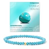 JENCVNL 4mm Naturstein Perlen Stretch Armband Damen Echtes Naturstein Armband mit 18K Gold Perlen Edelsteine Stretch Armbänder Perlenarmband (Türkis)