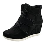rismart Damen Niedlich Keil Beiläufig Hakenschleife Wildleder Stoff Sneaker Schuhe 8522(E2schwarz,EU39)