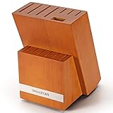 Messerblock ohne Messer, WELLSTAR Naturholz Küchenmesser Block ohne Messer, Küchenmesserblock mit 14 Schlitzen,Hartholz Arbeitsplattenmesser Lagerung-Braun