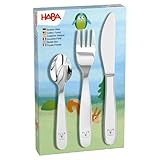 HABA Besteck Wald - Kinderbesteck aus Edelstahl mit Bär-Motiv – Set aus Gabel, Messer und Löffel – spülmaschinengeeignet – Ab 12 Monaten –2012819003