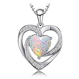 JewelryPalace Herz Liebe Erstellt Weiß Opal Kette Anhänger für Frauen 45CM, Halskette Damen Silber 925 Collier Damen Ketten Edelstein Mädchen, Damen Schmuck