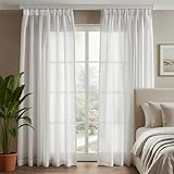Deconovo Leinen Gardinen mit Kräuselband 2er Set H225x B140 cm Weiß Stores Vorhänge für Schienensystem Sheer Curtains