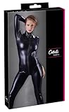 COTTELLI langarm Overall - figurbetonter Overall im Wetlook für Damen, verführerischer Einteiler mit Reißverschluss, sexy Bodysuit, Schwarz