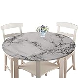 Wasserdicht Antifouling Tischdecke Runde, Treer Polyester Abwaschbar Pflegeleicht Tischtuch mit Elastische Kante 3D Einfarbig Marmorierung Tischdecken für Küche Esszimmer Garten (Weiß Marmor,130cm)