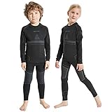 NOOYME Funktionsunterwäsche Kinder Skiunterwäsche Kinder Thermounterwäsche Kinder Atmungsaktiv & Hautfreundlich Sportunterwäsche Kinder Fussball,Schwarz-grau (128/134) 130-135cm