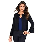 Langärmelige Strickjacke mit Volant und Perlenschließe - 018457,SCHWARZ,L