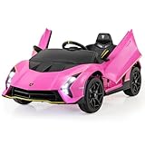 COSTWAY Elektroauto Lamborghini - 12V Kinderauto mit Fernbedienung, LED-Leuchten, Hupe & Musik, 3 Gang Elektrofahrzeuge 2-4 Km/h, für Kinder ab 3 Jahre (Rosa)