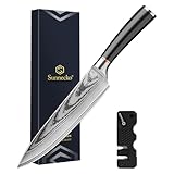 Sunnecko Damastmesser 20cm, Küchenmesser mit Scharfes Messer - Hochwertiges Damast Kochmesser für Profis & Hobbyköche - Scharfes Fleischmesser aus Damaststahl, Rostfrei & Langlebig, Perfekt Geschenk