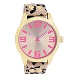 Oozoo Timepieces Unisex Uhr in Leopard/Taupe/Pink - Armbanduhr Unisex mit Lederarmband | Hochwertige Uhr - Edle Analog Unisexuhr in rund C1099