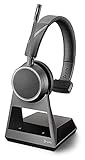 Plantronics – Voyager 4210 Office Headset (Poly) – Mono Bluetooth-Kopfhörer mit Bügel-Mikrofon, Noise-Cancelling & Ladestation USB-A – Anschluss an PC, Mac, Mobil-/Festnetztelefon, Teams, Zoom & mehr
