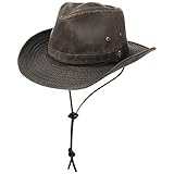 Stetson Diaz Outdoorhut Herren Westernhut mit Kinnband und biegbarem Rand Cowboyhut UV-Schutz 40+ Stoffhut Baumwolle Washed/Used Design Sommer Winter braun M (56-57 cm)