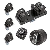 SISS Set 6 Teile, Schalter Hauptlicht, Spiegelverstellung, Fensterheber Schalter für alle Türen kompatibel mit VW Golf 5, Golf6, Passat 3C, Tiguan, 5ND959565A 5ND959857 5ND959855 5ND941431B