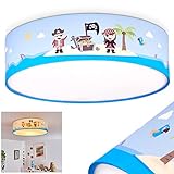 Deckenleuchte Ayer, bunte Deckenlampe aus Stoff/Metall mit Piraten-Motiv für das Kinderzimmer, 2 x E27 max. 28 Watt, Deckenlampe Pirat, Piratenschiff Lampe (Ø 20 cm)